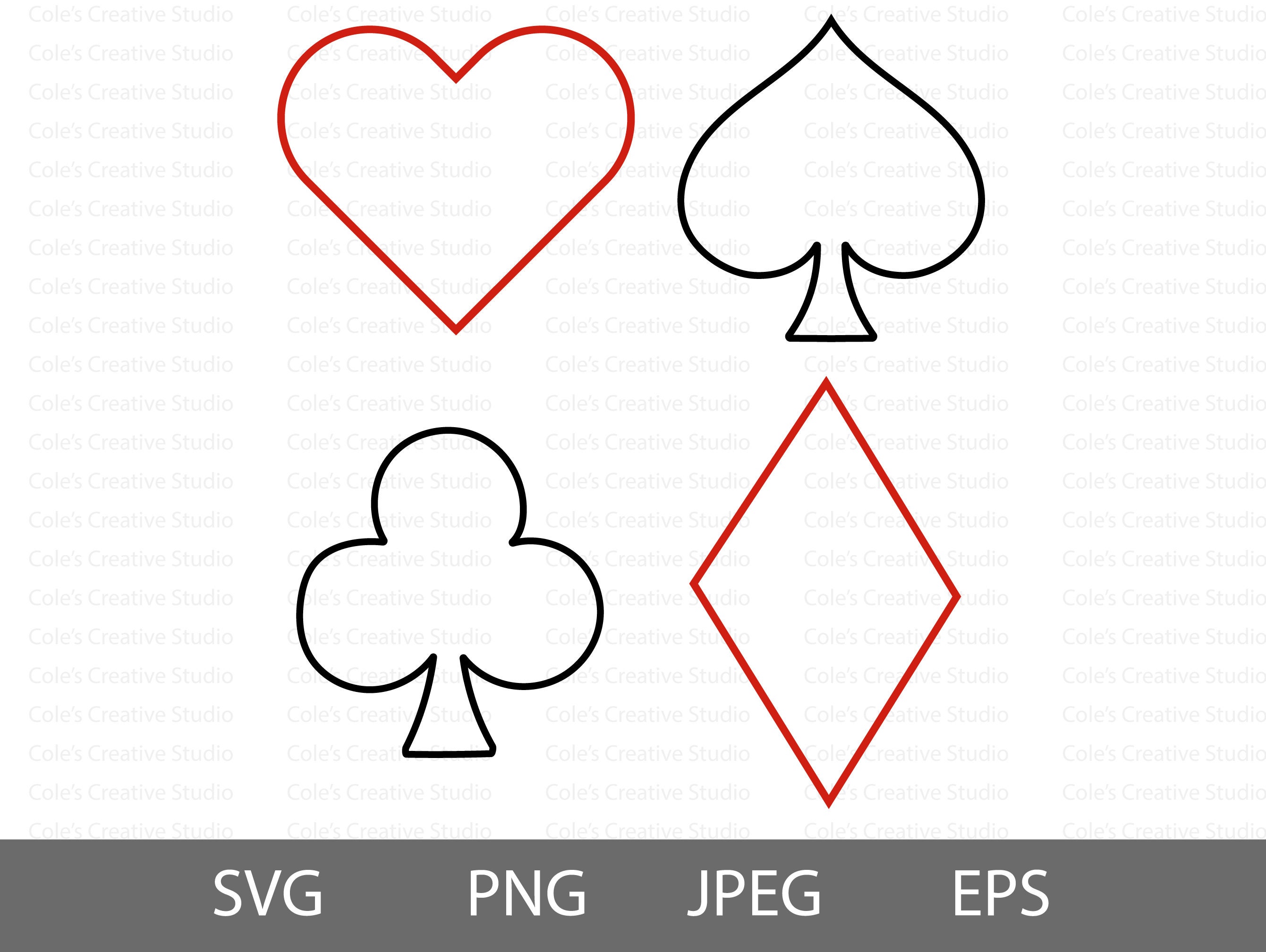 Card Suits Svg Card Suit Outline Svg Card Suits Clipart Etsy