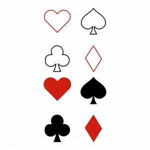Pakiet Card Suits SVG, Clipart Card Suits, Pik Svg, Kier Svg, Trefl Svg, Diament Svg, Gra karciana Svg, Wektor Card Suits