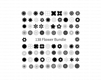 138 Flower Designs Svg Bundle, Flower Outline Svg Bundle, Botanical Svg Clipart, Minimalist Flower Svg, Floral Bundle Svg, Floral Line Art