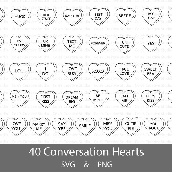 40 Conversation Hearts Svg Bundle, Conversation Hearts Svg, Conversation Hearts, Love Svg, Heart Png, Heart Svg Bundle, Valentines Svg