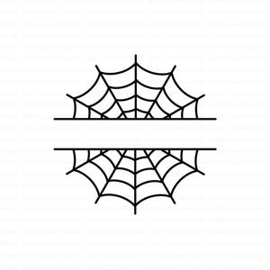 May include: Black and white graphic of two stylized spiderwebs, each with a horizontal line beneath. The spiderwebs are semi-circular, with a classic web design. The image is set against a white background.