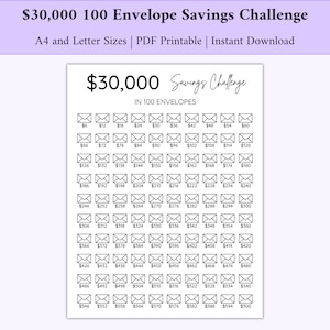 30,000 Savings Challenge Printable, 100 Envelope Challenge Printable, Money Savings Challenge, 30k Savings Tracker, 30k Envelope Tracker