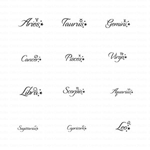12 Zodiac Signs SVG Bundle, Zodiac Symbols, Astrology Horoscope, Horoscope Clipart, Zodiac SVG, Stars Svg, Celestial Zodiac Vector Designs