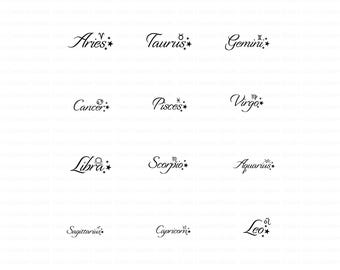 12 Zodiac Signs SVG Bundle, Zodiac Symbols, Astrology Horoscope, Horoscope Clipart, Zodiac SVG, Stars Svg, Celestial Zodiac Vector Designs