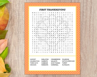 Printable Thanksgiving Word Search, Thanksgiving Entertaining, Harvest Party Game, Word Search, Word Puzzle, Autumn Party Game, Fall Party