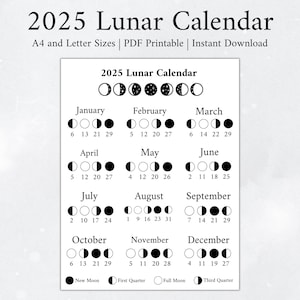 2025 Moon Calendar, Moon Phase Calendar, Lunar Calendar, 2025 Lunar Calendar, 2025 Calendar, Moon Calendar, 2025 Moon Phase Calendar