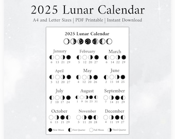 2025 Moon Calendar, Moon Phase Calendar, Lunar Calendar, 2025 Lunar Calendar, 2025 Calendar, Moon Calendar, 2025 Moon Phase Calendar