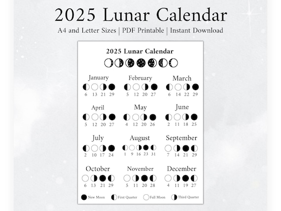 2025 Moon Calendar, Moon Phase Calendar, Lunar Calendar
