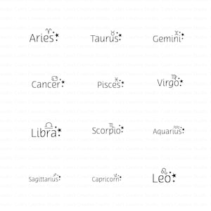 12 Zodiac Font Art SVGs, Celestial Zodiac Vector Designs, Zodiac SVG, Celestial Svg, Star Sign Svg, Zodiac Symbol Svg, Zodiac Signs Svg