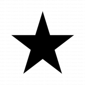 May include: A solid black five-pointed star against a white background. The star is a simple, graphic shape, with sharp angles and a bold, dark color. The image is clean and minimalist.