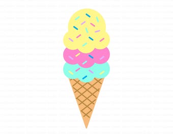 Three Scoop Ice Cream Cone With Sprinkles, Ice Cream Svg, Ice Cream Cone Svg, Ice Cream Vector, Cute Ice Cream Svg, Waffle Cone Svg