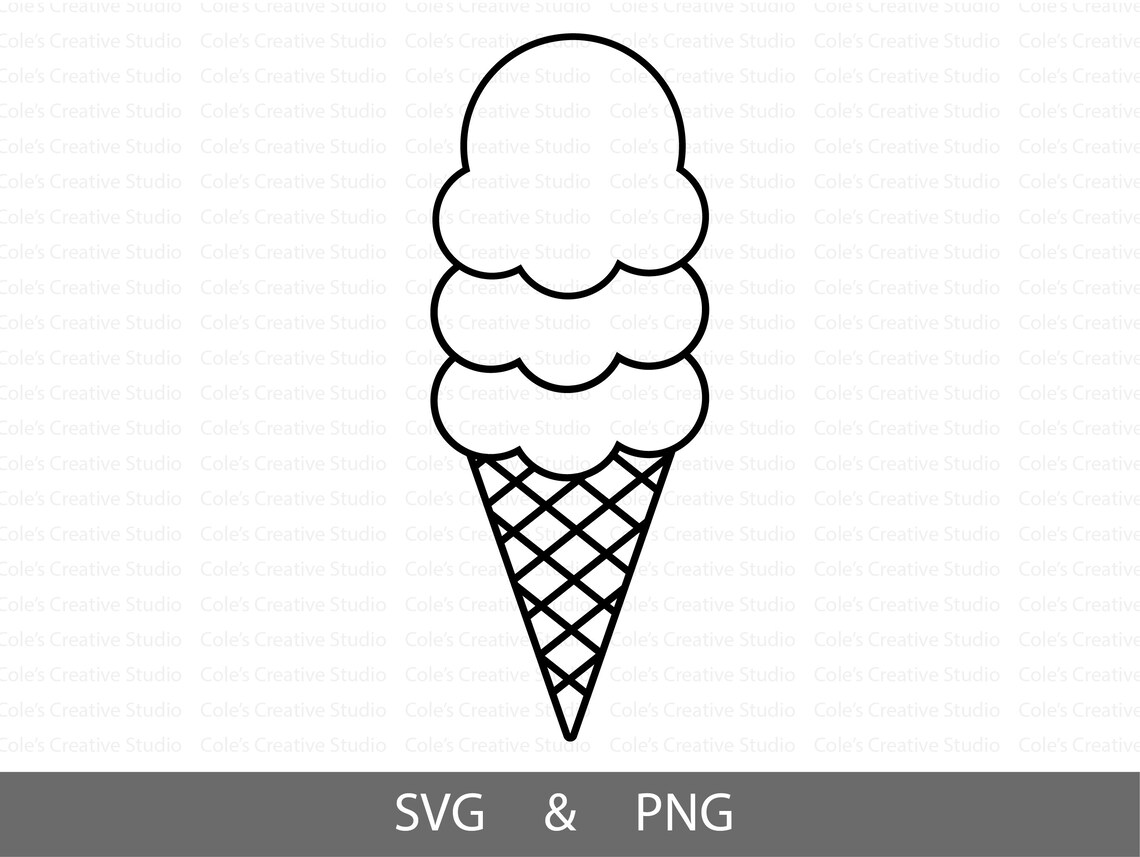 3 Scoop Ice Cream Cone Outline Svg, Ice Cream Svg, Ice Cream Cone Svg