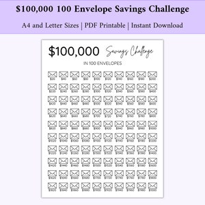100,000 Savings Challenge Printable, 100 Envelope Challenge Printable, Money Savings Challenge, 100k Savings Tracker, 100k Envelope Tracker