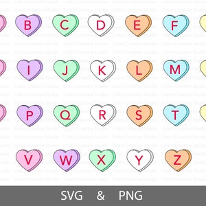 Conversation Hearts Alphabet Svg Bundle, Conversation Hearts, Conversation Hearts Svg, Candy Hearts Svg, Valentines Day, Love Svg, Heart Png