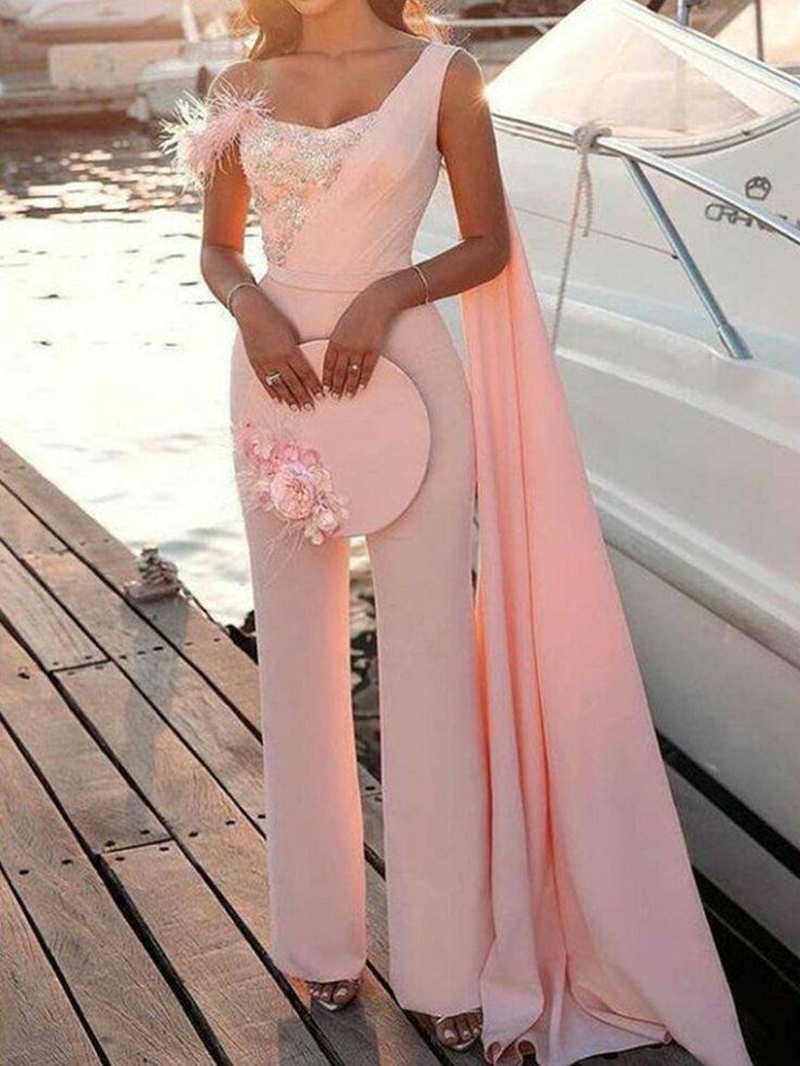 Pink prom wedding reception jumpsuit with train prom jumpsuit Etsy