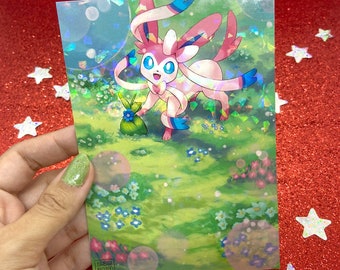 Sylveon | Holographic A6 Altered Card Print eeveelutions