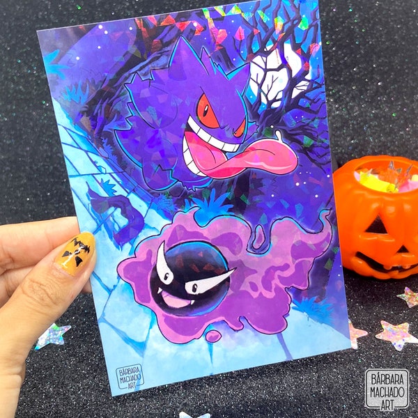 Gengar | Holographic A6 Altered Card Print halloween