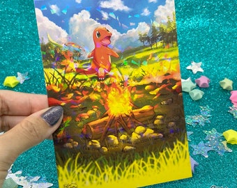 Charmander | Holographic A6 Altered Card Print kanto starter