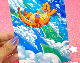 Dragonite | Holographic A6 Altered Card Print