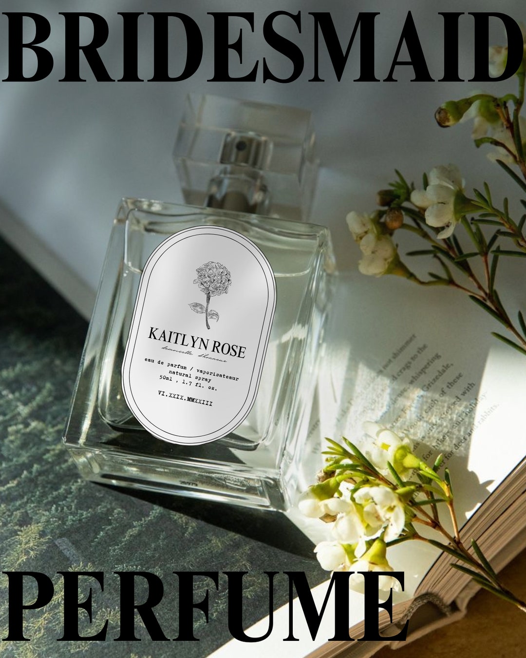Floral Bridesmaid Perfume Labels Canva Instant Digital Download