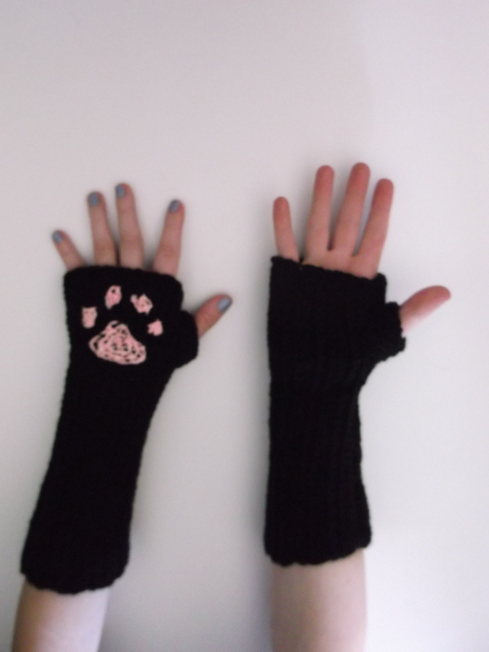 Black Cat Paw Print Fingerless Gloves Glow in the Dark Cold Etsy