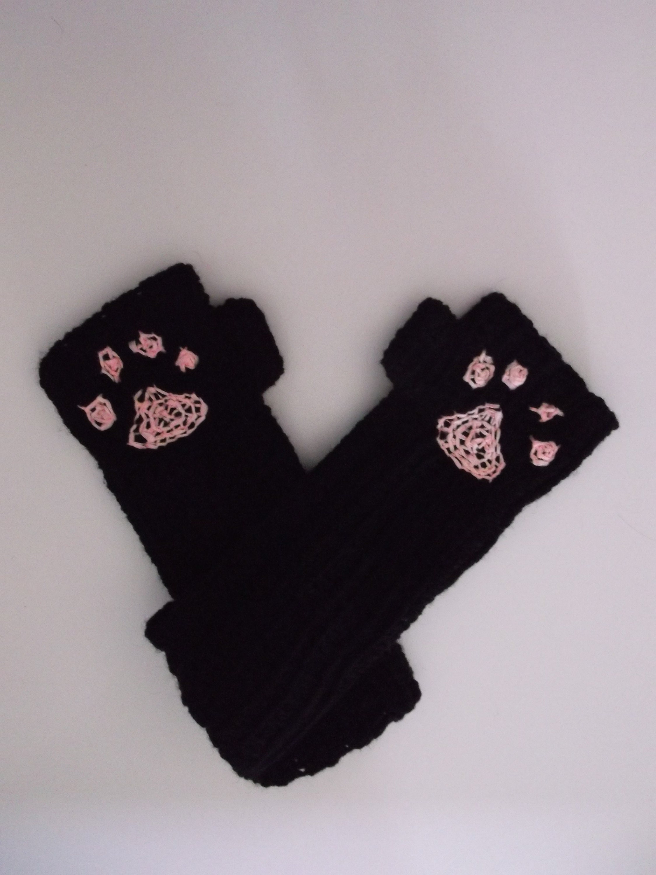 Black Cat Paw Print Fingerless Gloves, Glow in the Dark, Cold Office ...