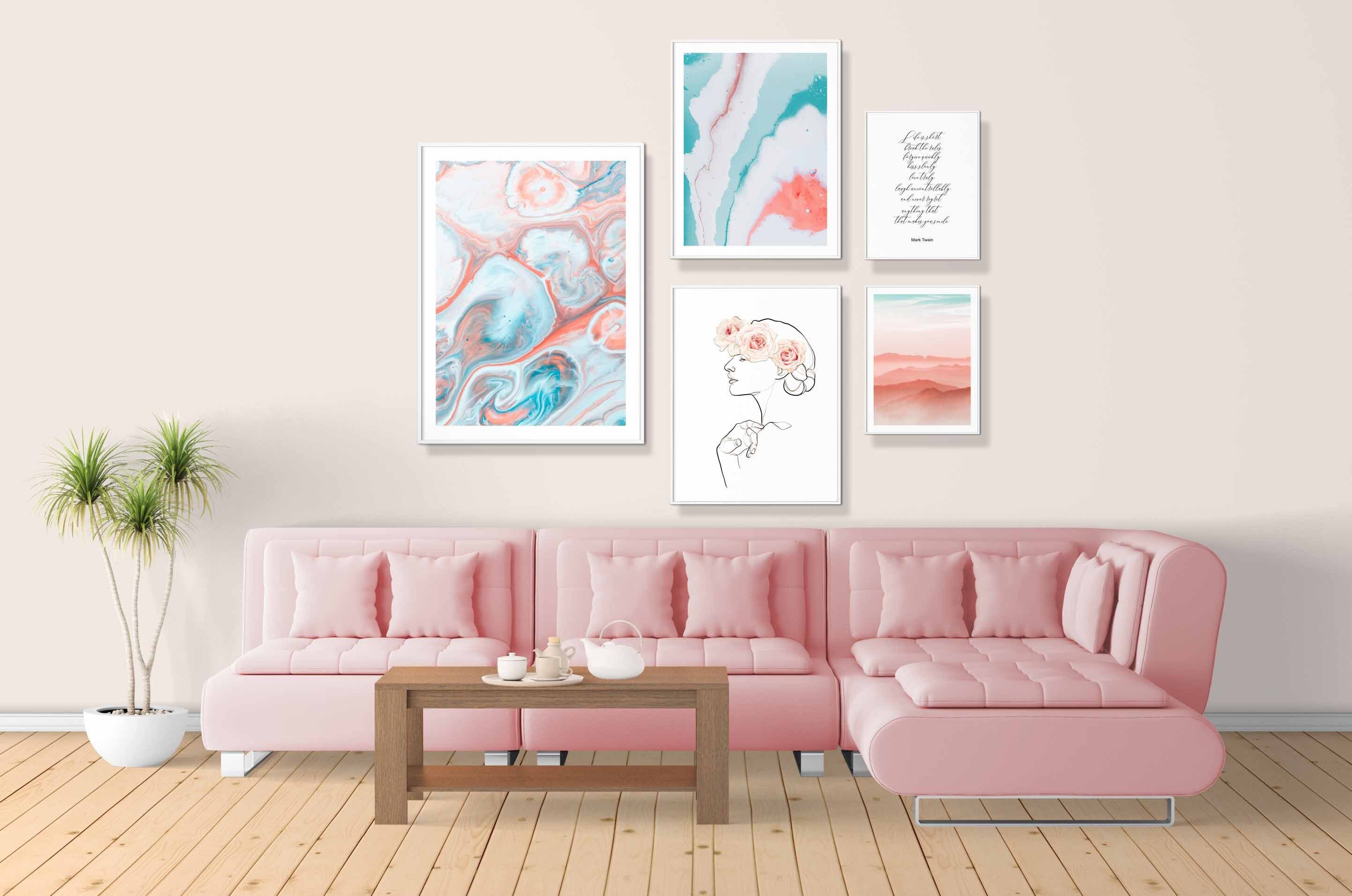 Watercolor Bundle Pink and Teal Gallery Wall Art Set of 3 Etsy