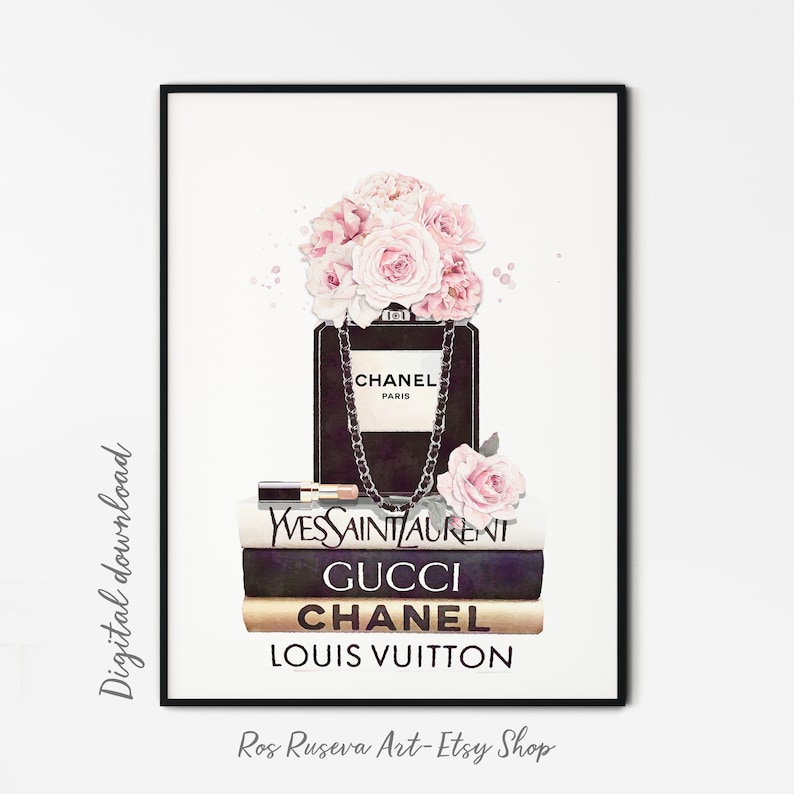 Fashion Book Stack Chanel Perfume Print Coco Chanel Print