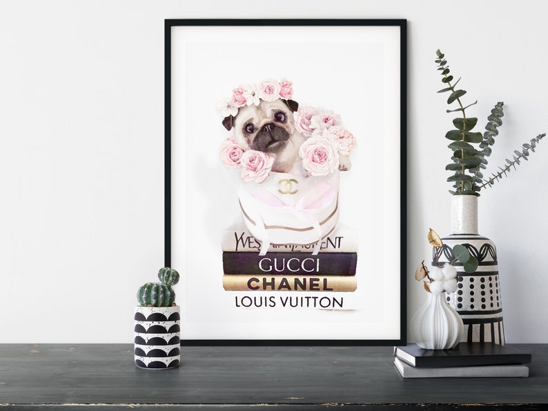 Fashion Book Stack Pug Print Coco Chanel Print Pug Poster Coco | Etsy