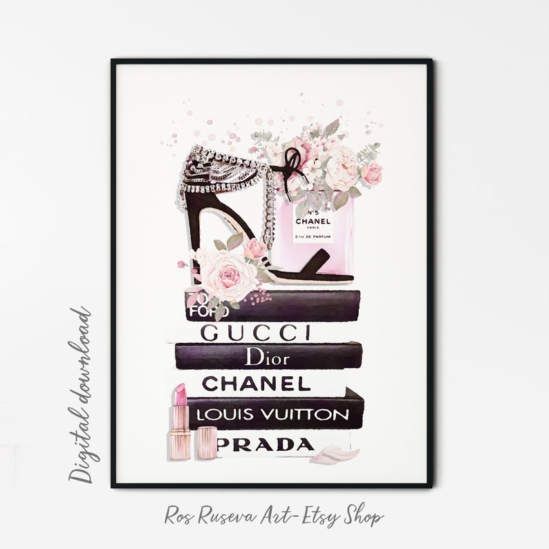 Coco Poster Fashion Book Stack Perfume Wall Art Fashion Etsy