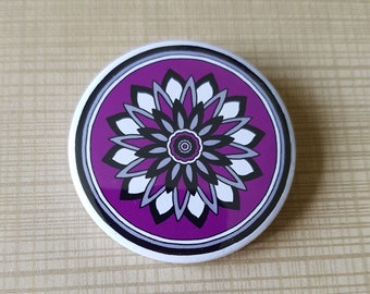 Asexual Chrysanthemum Badge | stylised flower in asexual pride flag colours