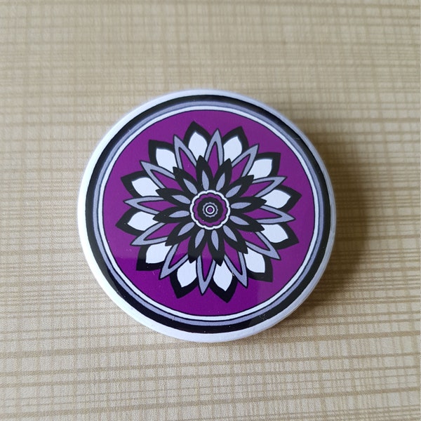 Badge de chrysanthème asexué | Fleur stylisée aux couleurs du drapeau de la fierté asexuée