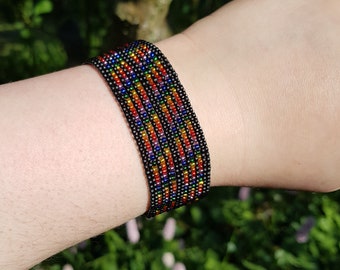 Rainbow and black stripes | LGBT rainbow pride stripes bead loom bracelet