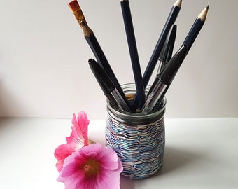 Polymer Clay Pencil Pot - Stacked Stripes