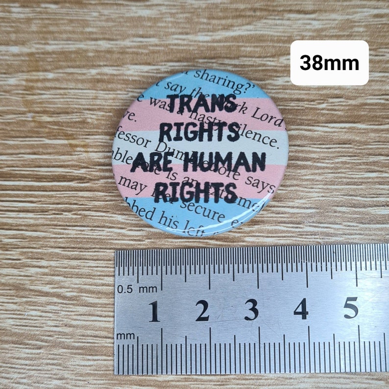 Trans Rights are Human Rights Transgender Harry Potter Badge book page with trans pride flag colours image 3