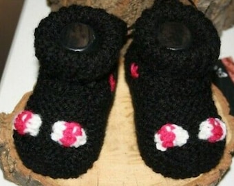 Babyschuhe *Enderman* Gr. 16 Schuhe Boots Socken Baby Kind Mädchen Gestrickt Gehäkelt Kult Minecraft Skin