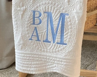 Monogrammed Baby Quilt, Personalized baby quilt, Embroidered Monogrammed Blanket for Baby Girl or Boy ~ Heirloom Personalized baby quilt
