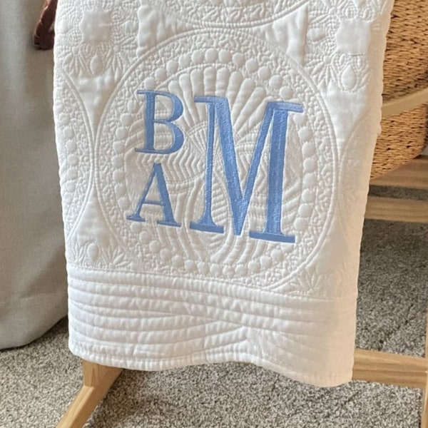 Monogrammed Baby Quilt, Personalized baby quilt, Embroidered Monogrammed Blanket for Baby Girl or Boy ~ Heirloom Personalized baby quilt