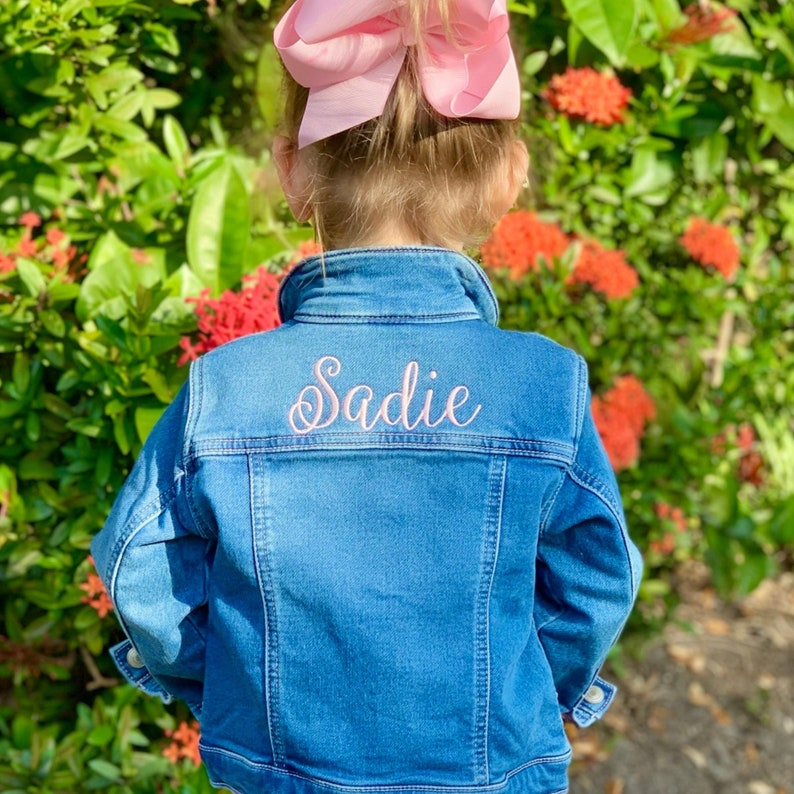 Personalized Toddler Denim Jacket, Personalized Baby Jean Jacket, Denim Jean Jacket baby kid, Embroidered Blue Jean Baby Jacket image 1