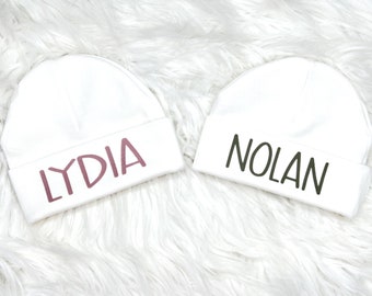 Baby personalized hospital hat, Newborn baby hat, Baby hat with name