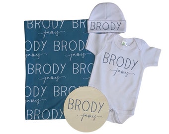 Coming home outfit summer, Name swaddle blanket and hat set,  Hospital name sign, Custom swaddle with name, Personalized baby gift