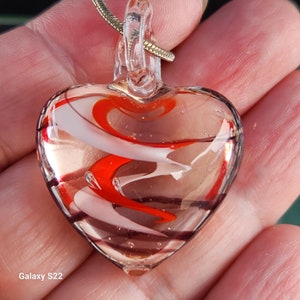 Women Charm Heart Lampwork Glass Pendant Necklaces silver 20&quot;