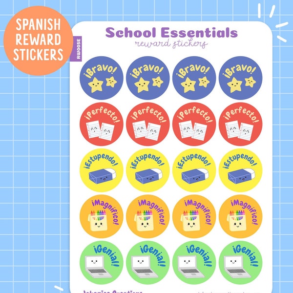 Back to School Spanish Student Reward Stickers - Motivational Stickers - Classroom or Home School - 1" Diameter