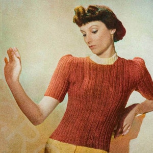 Patrón de tejido vintage de 1937. Este jersey es un extracto de la revista Stitchcraft de diciembre de 1937. Es una creación deliciosa y bien estilizada.
