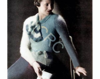 Pull angora tricoté vintage 1934 de Stitchcraft disponible en fichier PDF uniquement.