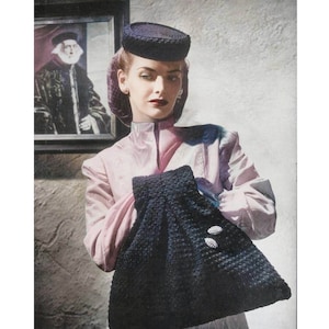 Modello vintage all&#39;uncinetto. Cappello e borsa portapillole ispirati a Tintoretto