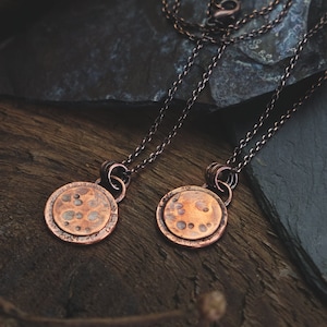 small moon pendant made of copper with chain · occult · bloodmoon ·