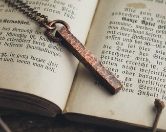 Hammered, rough bolt made of copper with chain ·rustic jewellery·