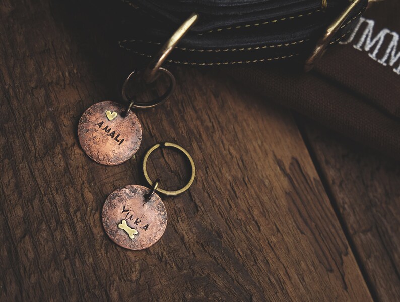 Rustikale runde Hundemarke aus Kupfer Haustiermarke | Etsy