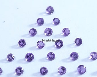 1MM, 1.50MM, 2MM African Amethyst Faceted Round Cut Stone, AAA Natural Amethyst Semi Precious Faceted Loose Round Cut Stone for Jewelry